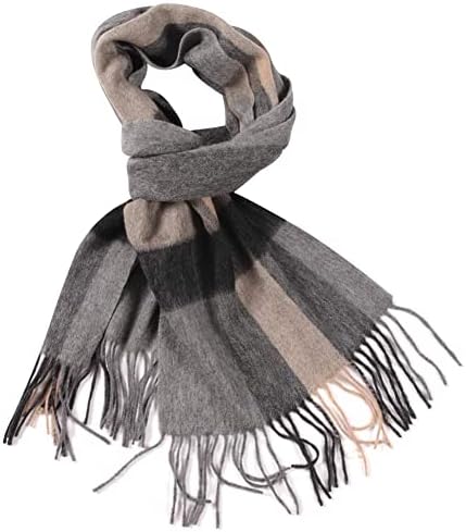 Merino Wool Plaid Scarf,Thick Soft Winter Wrap for Men Women