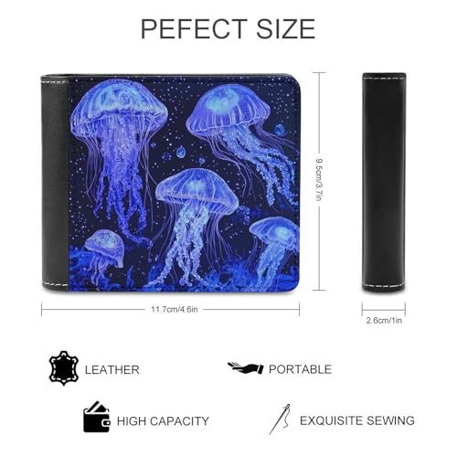 Blue Jellyfishes Bifold Wallet for Men Women PU Leather Slim Purse Pocket Wallet with Card Holder2