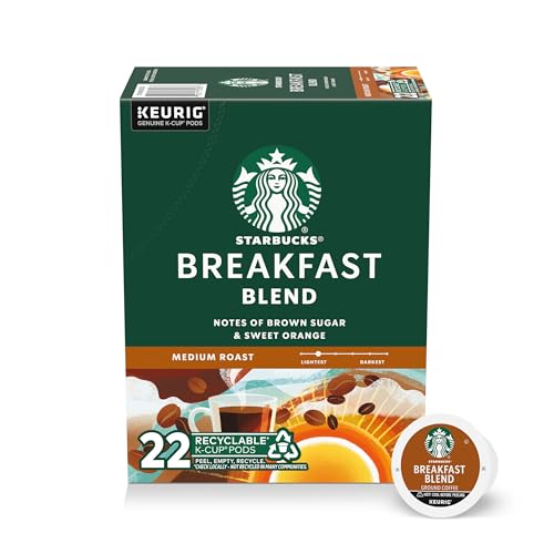 Starbucks K-Cup Coffee Pods, Medium Roast Hot or Iced Coffee, Breakfast Blend, 22 Keurig Pods ​