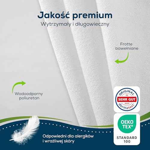 Sensalou Wodoodporny pokrowiec na materac 160 x 200 cm, miękkie i ciche prześcieradło z frotte, oszczędzający oddychający materac - Dermatext i Oeko Tex, można prać w 95 stopniach, na podwójne łóżko