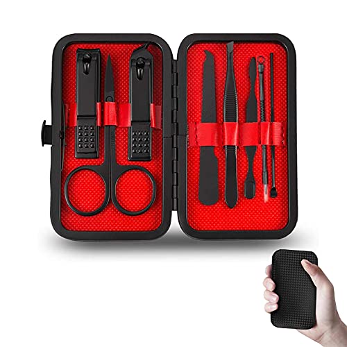 iZhuoKe 8 en 1 Set de Coupe-ongles Trousse de Manucure,Coupe Ongle Professionnel Coupe Cuticule Acier Inoxydable,Pedicure Avec Exquis la Boîte pour Voyage et à la Maison (Noir)