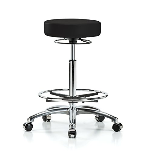 Image of Perch Chrome 360 Degree Height Adjustable Swivel Stool with Foot Ring | High Bench Height 24-34 inch | Black Vinyl