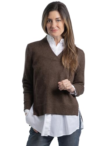 Inca Fashions Womens V-Neck Pullover Sweater - The Ultimate Neutral and Oversized Minimalist Sweater (US, Alpha, Medium, Regular, Regular, Cocoa)