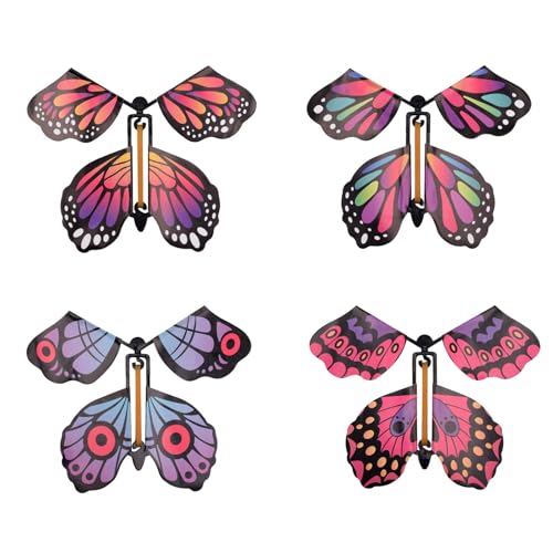 Gleemix 4 Stück Magische Fliegende Schmetterling Spielzeug, Fliegender Schmetterling Züchten Karte, Magic Butterfly Scherzartikel, Zaubertricks Kinder Überraschung Geschenk, für Geburtstag, Hochzeit