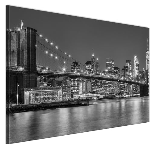 LUMASOUL Leinwand Bilder - Leinwandbild Stadt Motiv - Wandbilder Holzrahmen und Webstuhl Wohnzimmer und Schlafzimmer - Bilder 120x80 cm mit Architeture Motiv - Schwarz-Weiß