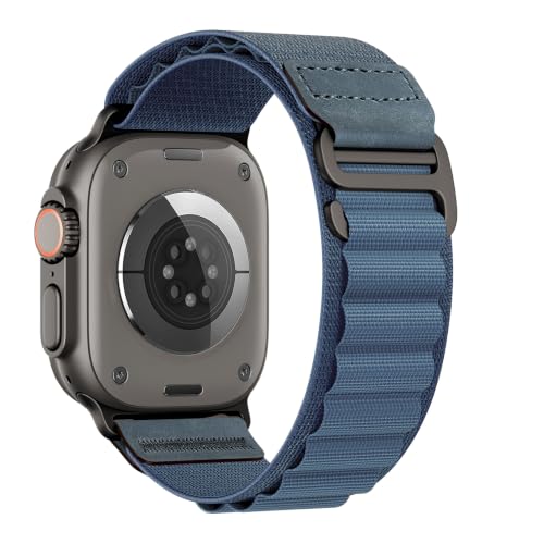 Image of MRAIN-H Leather Design Compatible with Apple Watch Bands Ultra 3 2 1 (49mm) & Series 11 10 9 8 7 6 5 4 SE 3 2 1 (46mm 45mm 44mm), Soft Stretchy Nylon Sport Band for iWatch Men Women