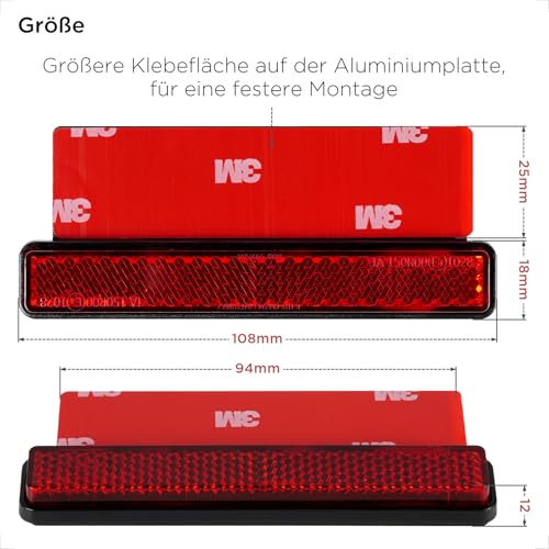 evermotor Motorrad Reflektor Hinten, E4-Geprüft Rückstrahler Motorrad Rot Katzenauge mit Aluminium Platte selbstklebend - Reflektoren 2 Stück