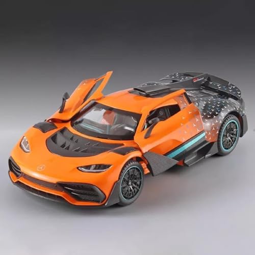 Image of 1:24 AMG ONE Diecast Metal Car Pull Back Alloy Model Toy with Openable Doors Lights & Sound Realistic Collectible Supercar Gift for Kids Boys & Car Enthusiasts (Orange)
