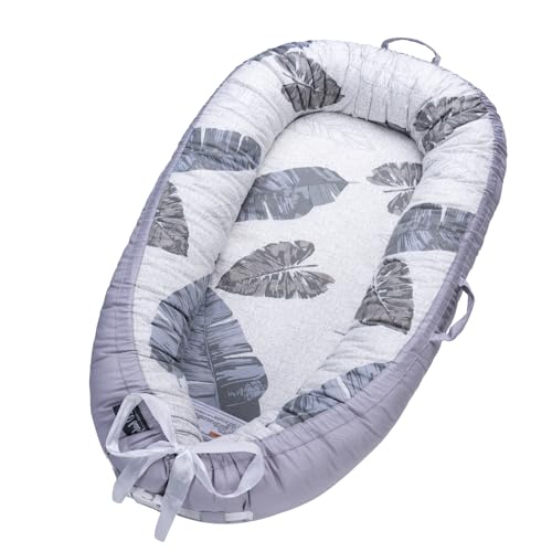 Image of Infant Support Cushions | Baby Lounger | Organic Cotton Infant Lounger | Reversible, Adjustable & Portable Floor Lounger | Supervised Use | Soft, Breathable, Washable Cover(Leaf)