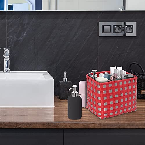 Image of Arnavira Handmade Multipurpose Basket with Lid 4L Used for Organiser, Makeup Items Storage,Kids Tiffin (18x12x19 cm) (Red Silver, X Small)