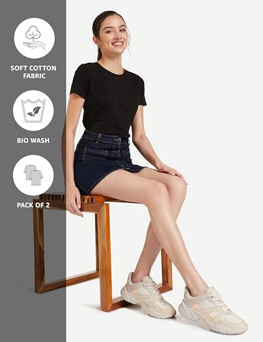 Image of Amazon Brand - Symbol Women Cotton Stretch Regular Fit Round Neck Half Sleeve T-Shirt (Available in Plus Sizes)