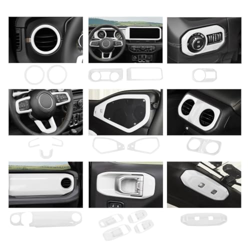 SQQP 21PCS Full Set Interior Trim Kit for 2024-2026+ Jeep Wrangler JL JLU & Jeep Gladiator JT, Dashboard Side Outlet Door Handle Bowl Headlight Switch Roof Reading Light Cover (White) by SQQP - Used condition - Image 7
