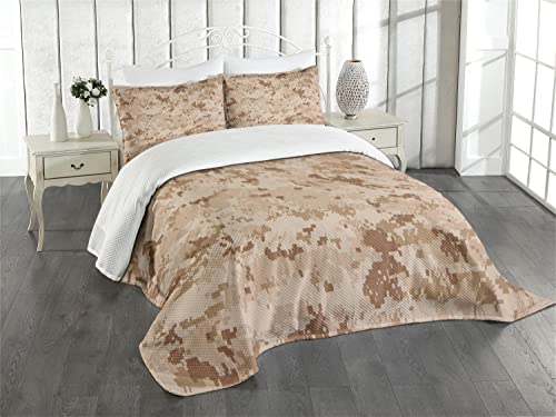 Ambesonne Camo Bedspread, Us Marine Desert Marpat Digital Texture Background In Brown Colors, Decorative Quilted 3 Piece Coverlet Set With 2 Pillow Shams, Queen Size, Brown Pale Brown Cinnamon #TOP14