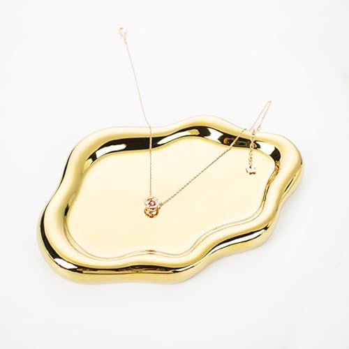 Image of Jewelry Dish Trinket Tray for Women, Ring Dish Holder, Unique Cloud Shape Ceramic Plate Cute Things Vanity Aesthetic Room Decor Mother's Day Birthday (Gold)