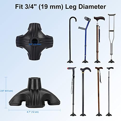 supregear Cane Tips, 19 mm Non-Slip Heavy Duty 4 Support Self Standing Replacement Rubber Cane Tip for Walking Cane Crutch Folding Cane Accessory, 1 pack