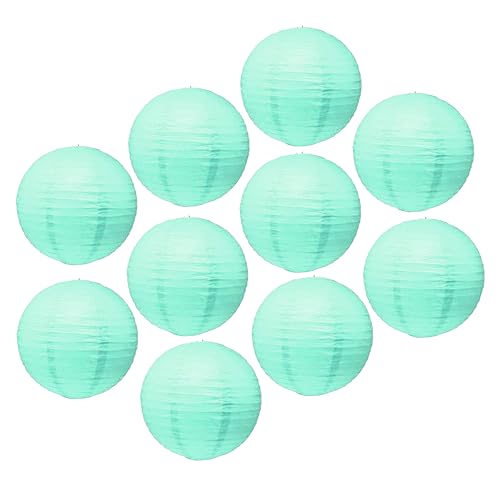 Image of Mudra Crafts 12 Inch Round Chinese Aqua Paper Lanterns Hanging Decor | 10 PCs, Reusable, Indoor Outdoor Decorative Lamp Shade, for Ceiling, Wedding, Shower, Party, Festival, Home Decoration