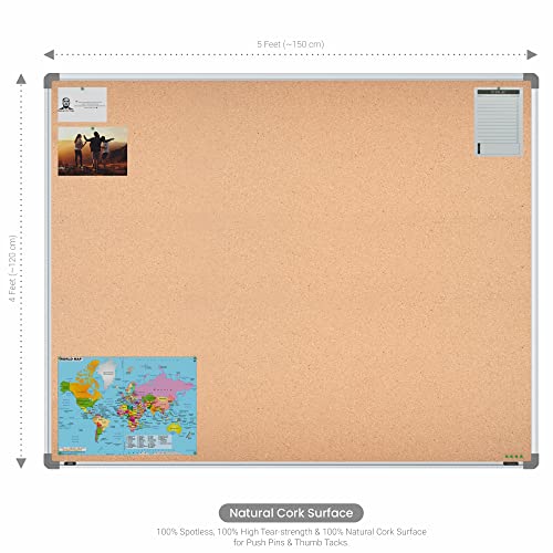 Image of Scholar Art Metis 4x5 Feet Cork Board for Office, Home & School | High Strength Natural Cork + High Density Soft Board for Pinning Photos, Sticky Notes & Reminders