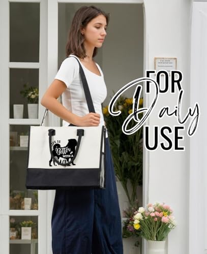 Bolsa Tote de Lona para Mujer con Cierre y Correa miniatura 3
