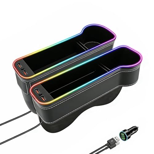 LED-Car-Seat-Gap-Organizer-with-56W-Charger2-Pack-Black LED Car Seat Gap Organizer with 56W Charger,2 Pack Black - Image 1
