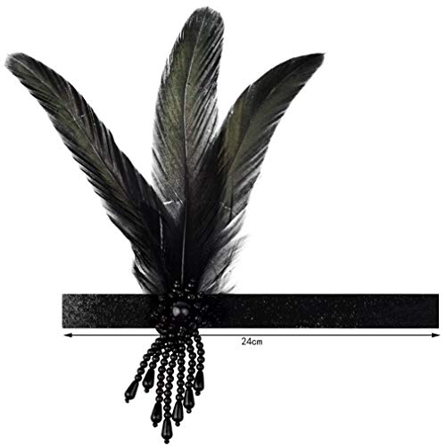 1 Pcs 1920S Flapper Headpiece Black Feather Headband Roaring 20S Gatsby Hair Accessories #TOP4