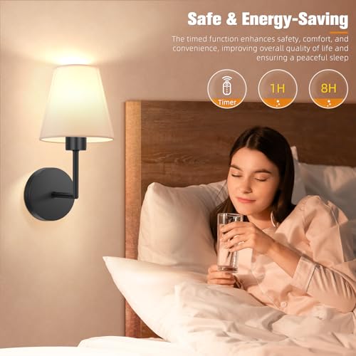 Image of NIORSUN 13.8 inch Battery Operated Wall Sconce Set of 2,Black Rechargeable Wall Lights with 10400mAh Dimmable Detachable Bulbs and Remote,9 Colors Wireless Sconces for Bedroom Living Room Hallway
