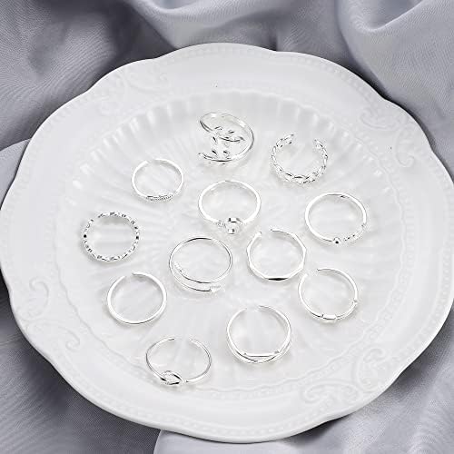MILACOLATO 12 Pcs Rings For Women,Adjustable Rings Set Knot Adjustable Finger Ring, Open Joint Thumb Knuckle Rings for Women, Stackable Moon Tail Finger Vintage Rings Teens Girls Silver Plated Copper