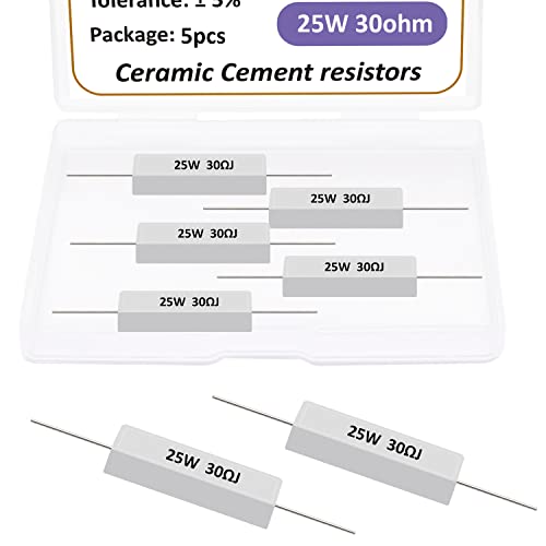 Smseace 5Pcs 25W 30Ohm Ceramic Cement Resistors ±5% Tolerance Cement Resistors Used In Computer, Tv Set, Apparatus #TOP4