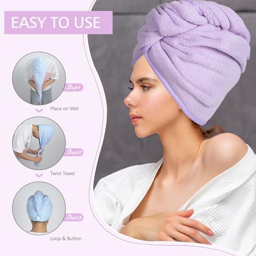 Microfiber Hair Towels Wrap Turban: 5 Packs Curly Hair Quick Dry Towel Set for Women - Hair Drying Towel Hair Dryer Shower Cap & Hair Accessories for Hair Care - Image 5