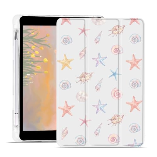 Étui iPad Air 11 M4 en cuir souple avec porte-crayon blanc motif océan