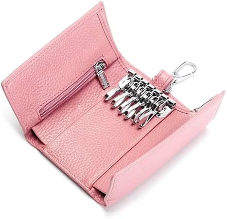 Leather Key Case Wallet Keychain Key Holder 6 Hanging Buckle Hooks Snap Closure