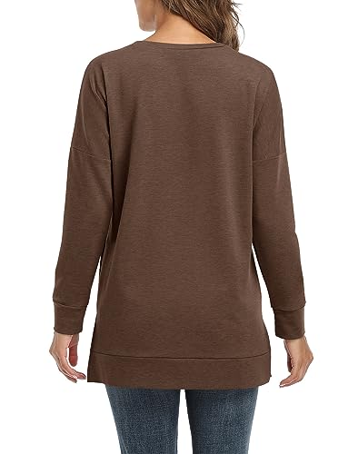 BETTE BOUTIK Women's Drop Long Sleeve Sweatshirts Casual Crewneck Tunic Tops Sweartshirts With Side Slits S-3XL