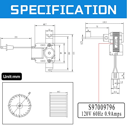 S97009796 Fan Blower Assembly 70 Cfm 120V For Broan Bathroom Bulb Heaters 164-E、G、J、K、L、M And 162-E G J K L M 97009796, S97009758, S97009796B Ventilation Motor Replacement Kit #TOP4