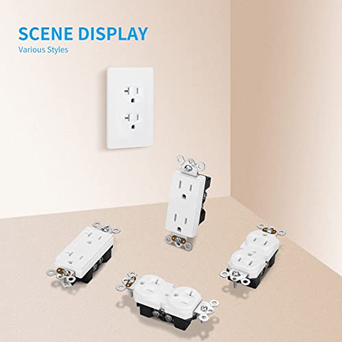 Topeler 10 Pack Tamper-Resistant Electrical Wall Outlets, 2 Pole 3 Wire, Self-Grounding Residential Grade Outlet, 20A 125V Duplex Receptacle Outlet, White, Ul Listed #TOP6
