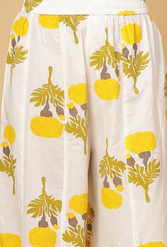 Image of Pistaa's Women's Regular Fit High Rise Pure Cotton Big Flair Printed Regular Palazzo