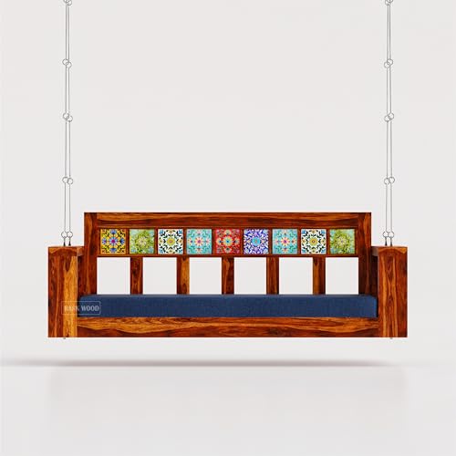 Image of Sheesham Wood Swing for Balcony | House Swings for Living Room | Wooden Patio Jhula for Home Indoor, Garden Outdoor & Balcony | Natural Finish