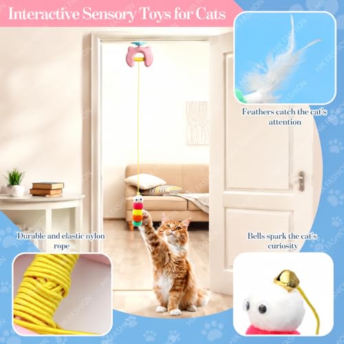 Image of Cat Toys Interactive, Kitten Hanging Toys for Indoor Cats with 1*Caterpillar Automatic Door Frame Cat String Toy for Bored Indoor Adult Cats,Detachable,Rechargeable Design Multicolour (BLUE)