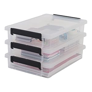 Iris Ohyama, Scatole, Organizer per documenti in plastica, 4L, Lotto di 3, Senza BPA, LLB-A4, Trasparente, Impilabile, Clip di chiusura – L36,5 x P25 x A7 cm