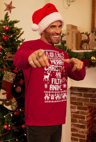 Arvilhill Men's Christmas Sweatshirt Fleece Crewneck Graphic Xmas Reindeer Cotton Pullover Red L4