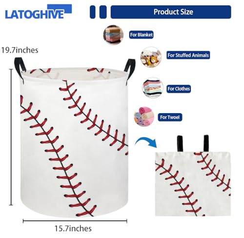 Image of Baby Laundry Hamper kids laundry Basket Waterproof Laundry Bag for Bedroom Clothes Organizer Room Decor(Baseball)