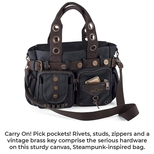 Image of SAGEFINDS Steampunk Key Canvas Handbag | Crossbody Shoulder Purse for Women | Messenger Bag with Top Handles | Adjustable and Detachable Body Strap | Hobo with Multi Pockets | 14 inch x 10 inch