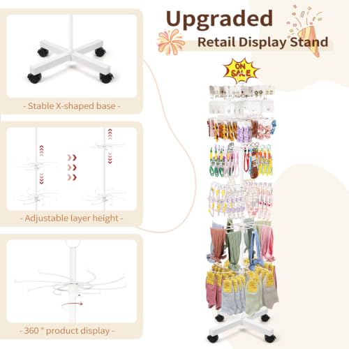 Image of Flenpptly Retail Display Stand, 7-Tier Rotating Display Rack for Store Display, Movable and Adjustable Spinning Display Stand for Earrings, Jewelry, Keychains, Socks Display (7-Tier White)