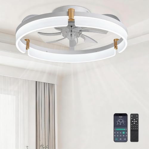20" Modern Low‑Profile Ceiling Fans with Lights and Remote Control, White - image 1