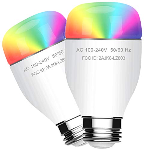 Larkkey Smart Light Bulb Wi-Fi Color LED Light Compatible with Alexa & Google Home, Dimmable Multicolored 60W Equivalent RGBW Color Mode, No Hub Required, A19 E26 / E27 Base Type, 7W, 2PCS