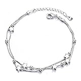 kelistom 925 Sterling Silver Bracelets for Women, Love Heart Charm Chain Bracelet Bangle Fashion Jewelry Gifts (two-layer star)