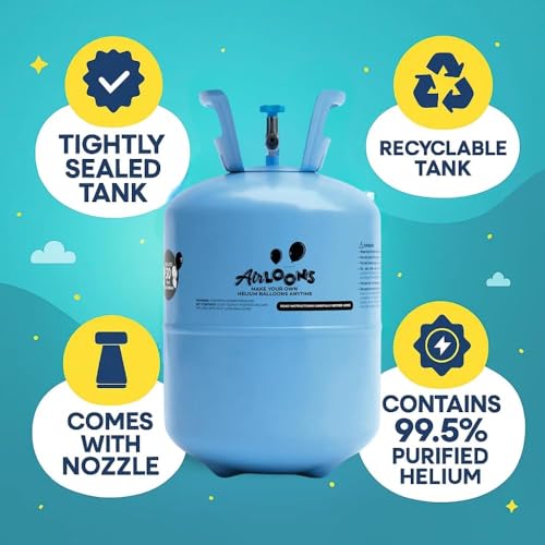Airloons Purified Helium Tank - Inflate up to 30 Latex Balloons | 7 cu. ft. Helium Tank for Balloons at Home | Balloon Pump Kit for Birthday Decorations, Valentine's Day Home Decorations - Image 6