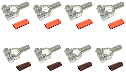 2/0 Gauge 4 Pairs Positive and Negative (+/-) Pure Copper Top Post Battery Cable Ends Terminal Connectors + Dual Wall Adhesive Heat Shrink Tubing - by WindyNation