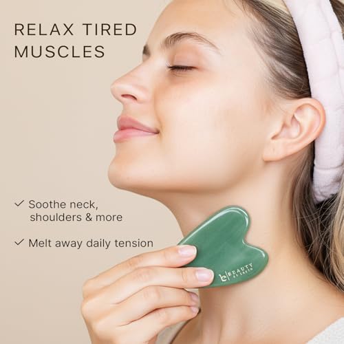 Jade Gua Sha - Smoothes Fine Lines & Wrinkles, Face Sculpting Tool for Face Massage, Valentines Day Gifts, Jaw Massager, Facial Massage Tools, Small Gifts for for Women and Teenage Girls