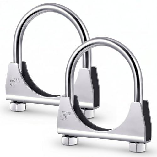 Image of 2 Pcs 5 inch Exhaust Clamp Heavy Duty U-bolt Exhaust Clamp - Saddle Design Muffler Pipe Connector, Tip Hook Clip, Galvanized Iron, Fits 5 inch Od Pipes