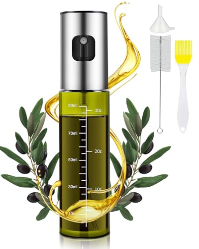 MRUN BONE Ölsprüher für Speiseöl, UV- Schutz Sprühflasche Öl, Glas Öl Zerstäuber Küche Ölsprühflasche Heißluftfritteuse,Oil Sprayer mit Skala & Trichter, Ölspray für ÖI & Essig 100% BPA frei