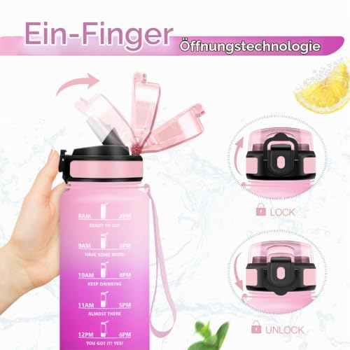 KollyKolla Trinkflasche 500ml, Sport Wasserflasche mit Strohhalm, Trinkflasche mit Zeitmarkierung, Auslaufsicher, Sportflasche für Gym… – Ansicht 3